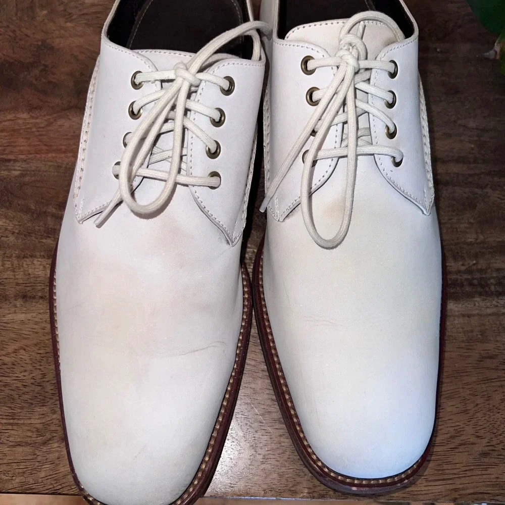 VTG‎ Cole Haan Mens 10.5 Oxfords Derby Shoes Beige Leather Square Toe Lace Up